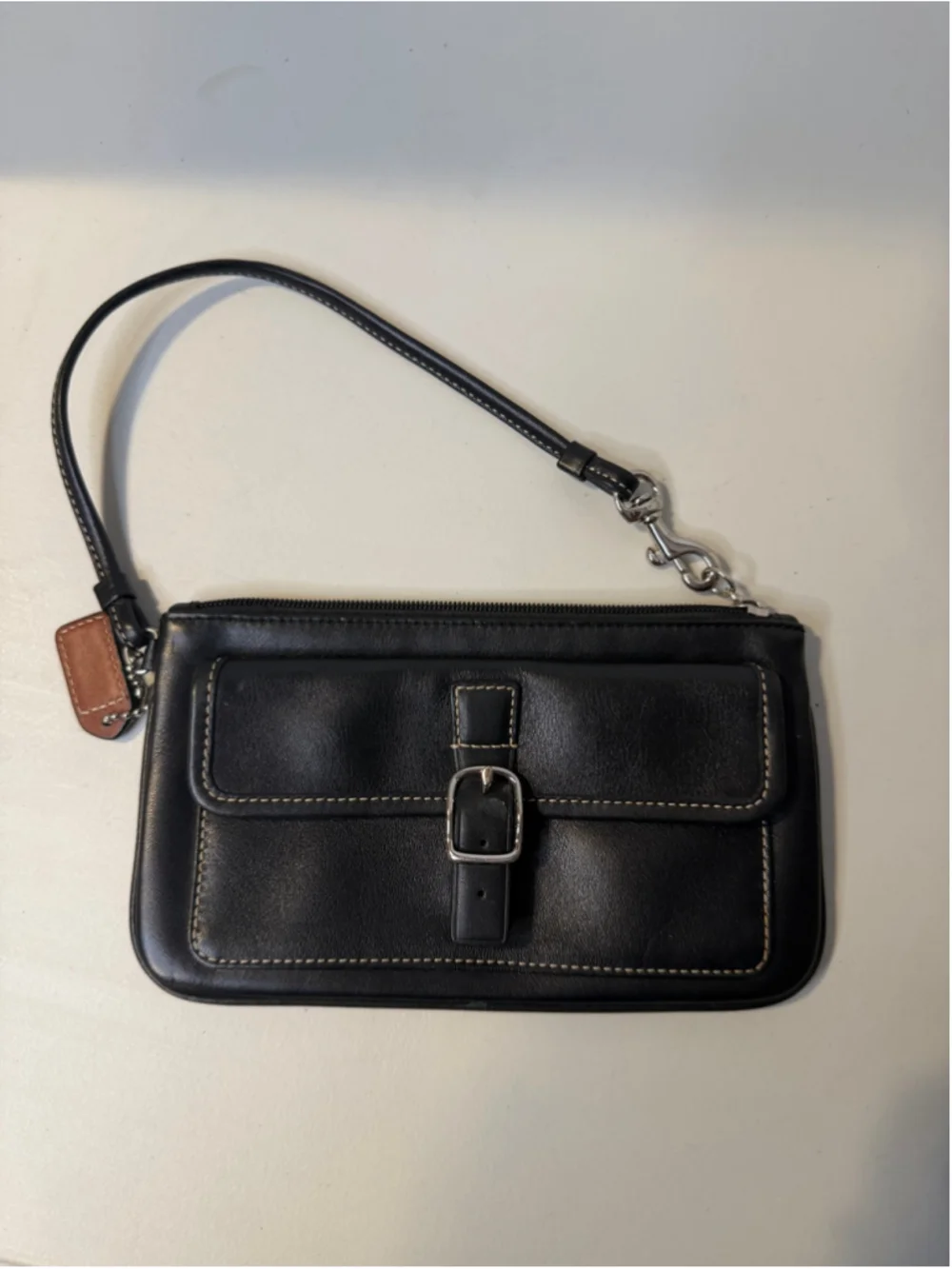 Coach Black Leather Wristlet Clutch, One Size